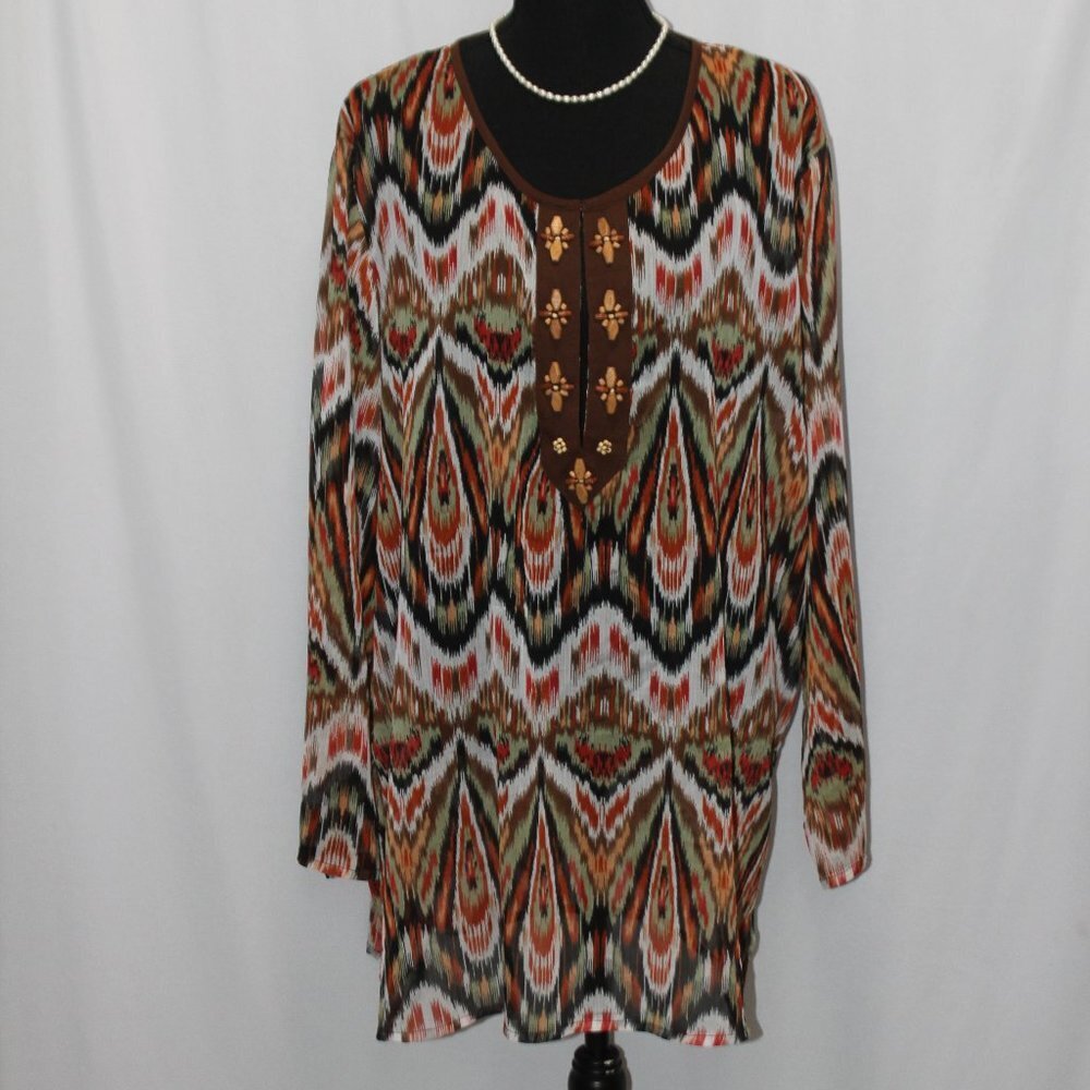 Silhoulettes Abstract Design Long Sleeve Tunic Length Top